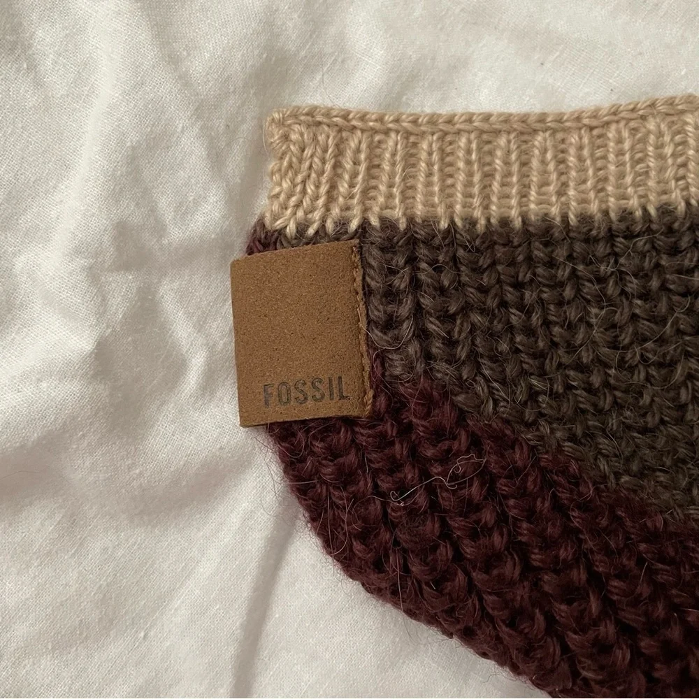 Fossil Argyle Pattern alpaca wool blend Brown Tan Scarf